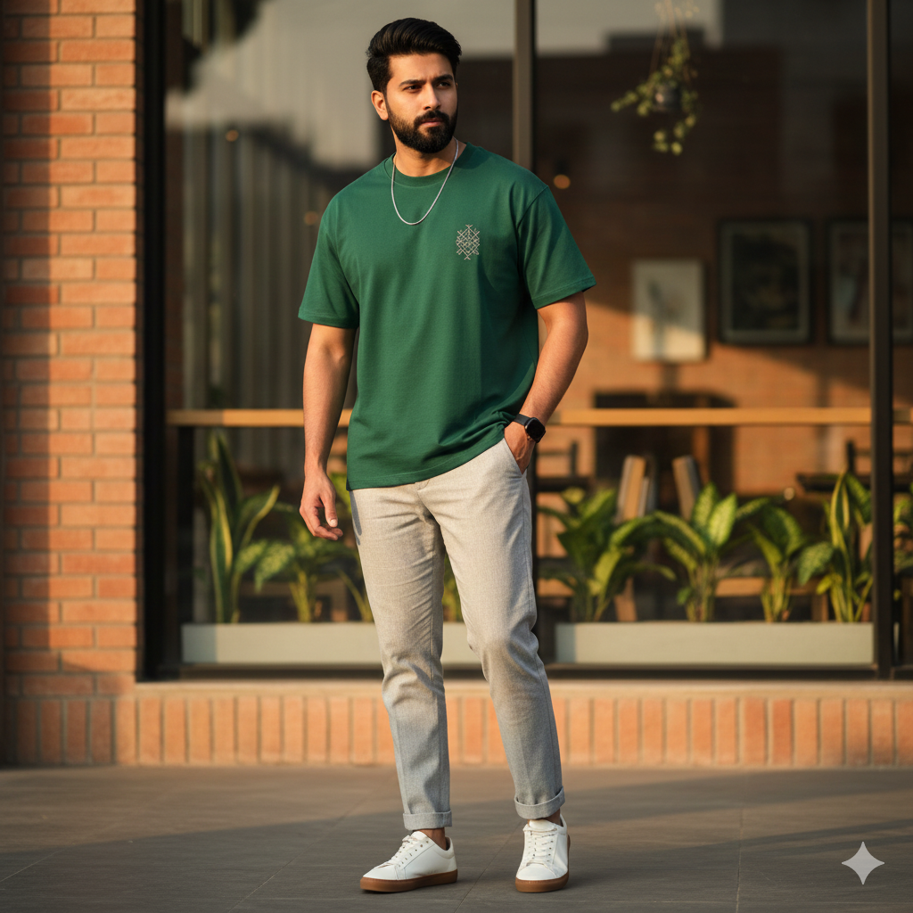 Arctic Weave Ribbed Luxe Essential Green T-Shirt - Image 3