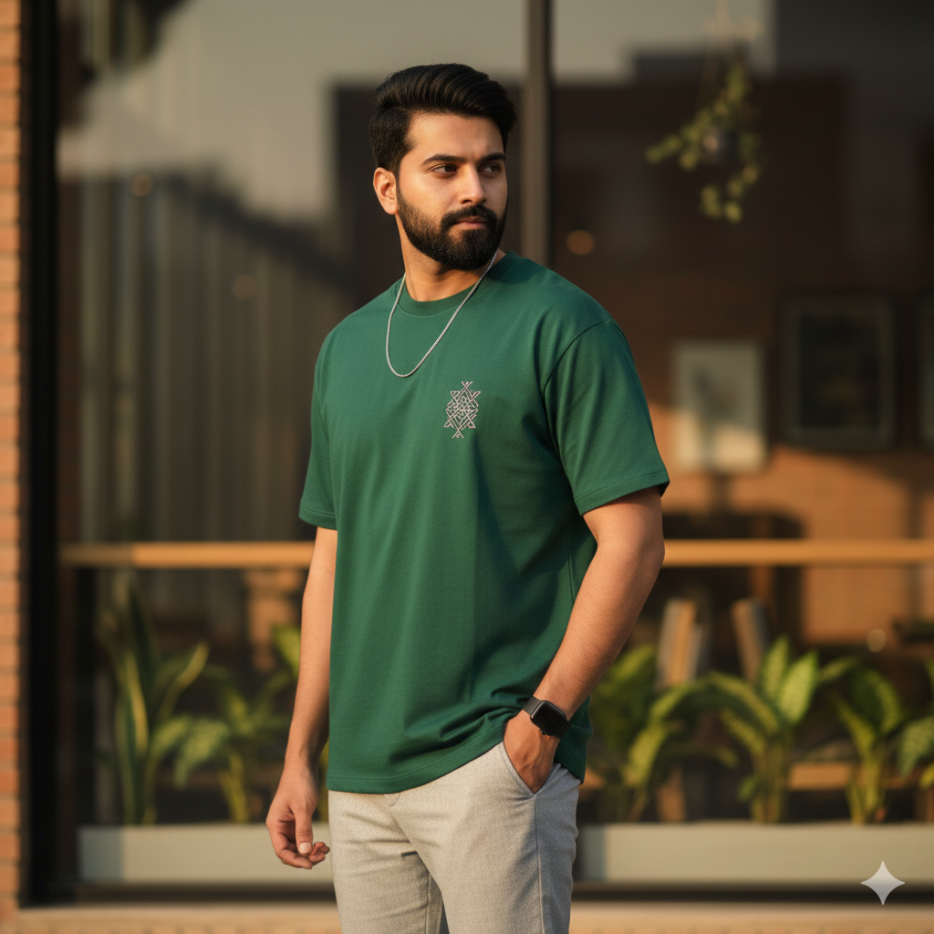 Arctic Weave Ribbed Luxe Essential Green T-Shirt