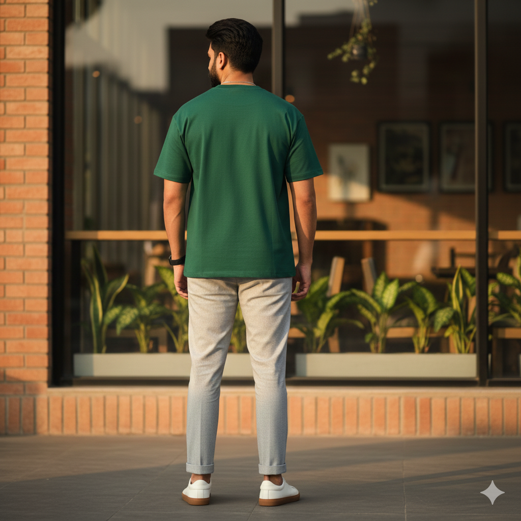 Arctic Weave Ribbed Luxe Essential Green T-Shirt - Image 2